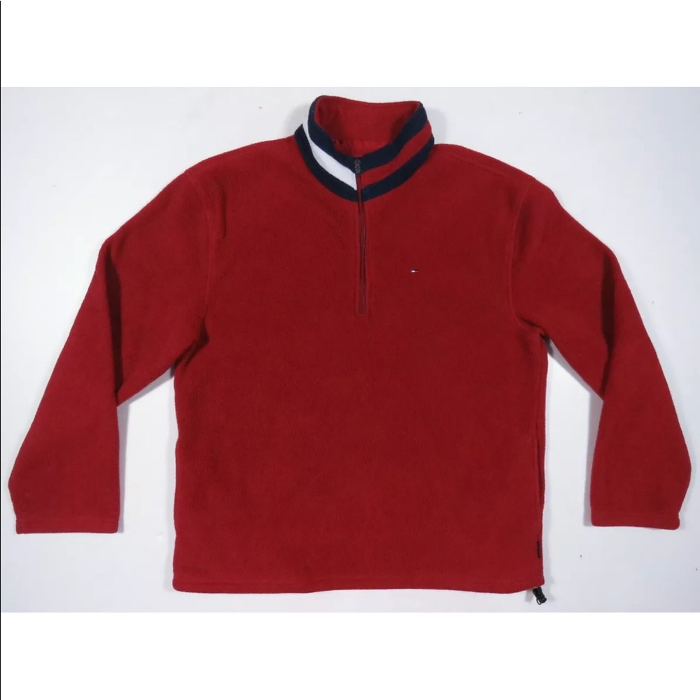 Tommy Hilfiger Polartec 1/2 Zip Red Flag Collar Logo Mens Pullover Fleece Jacket